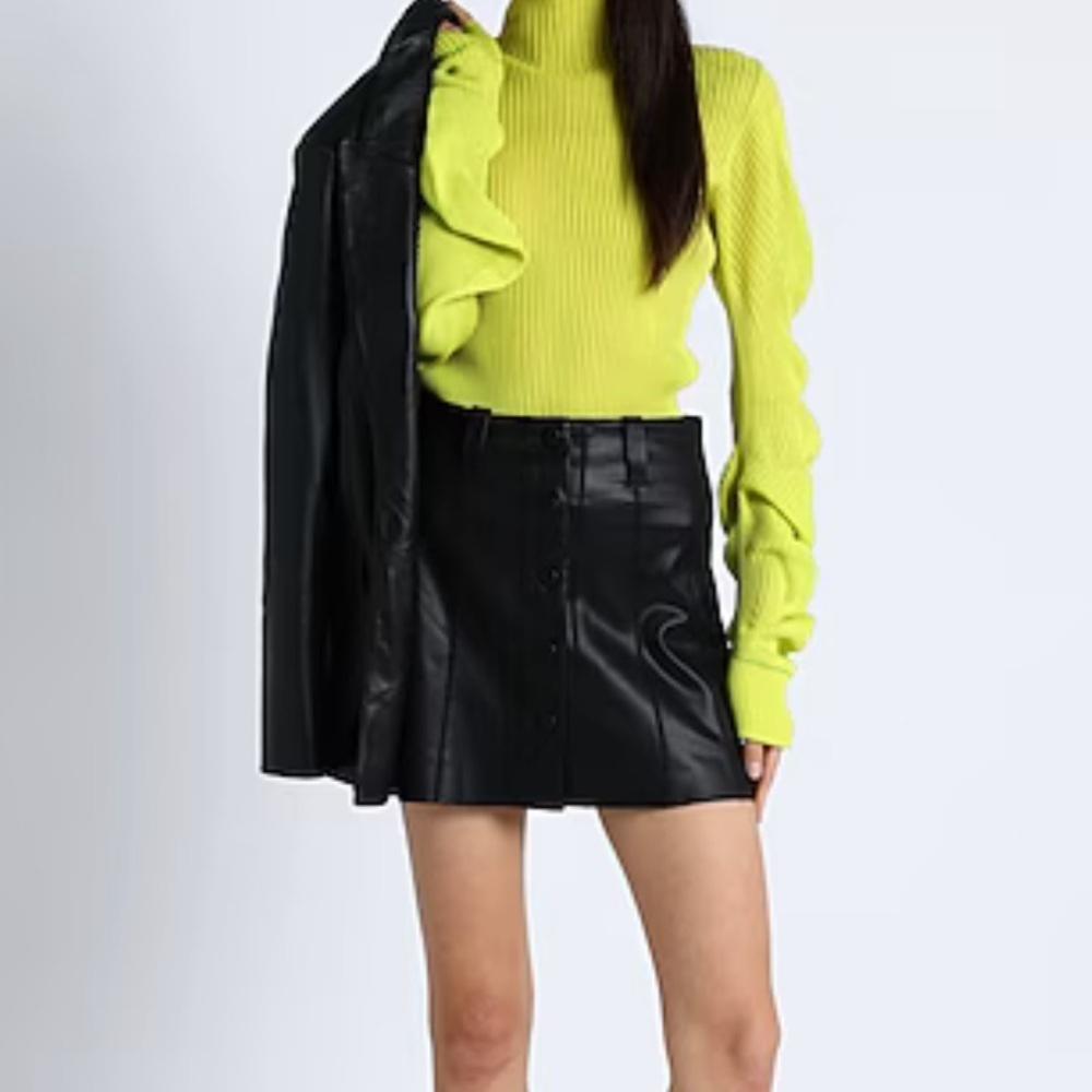 Topshop Black Faux Leather Button Front Mini Skirt NWOT